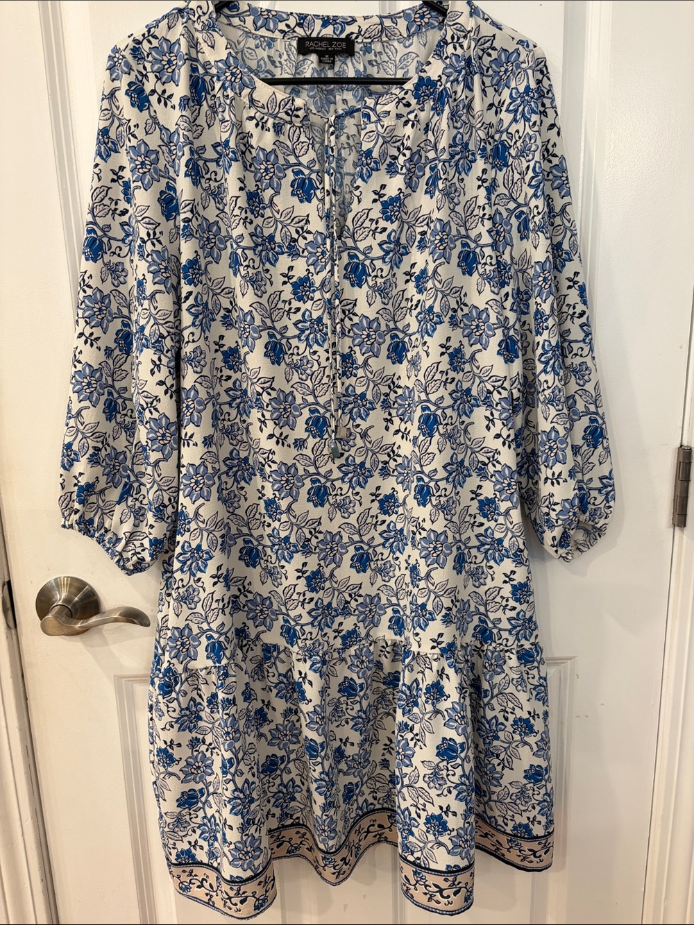 Rachel Zoe White & Blue Floral Tiered Midi Dress - M